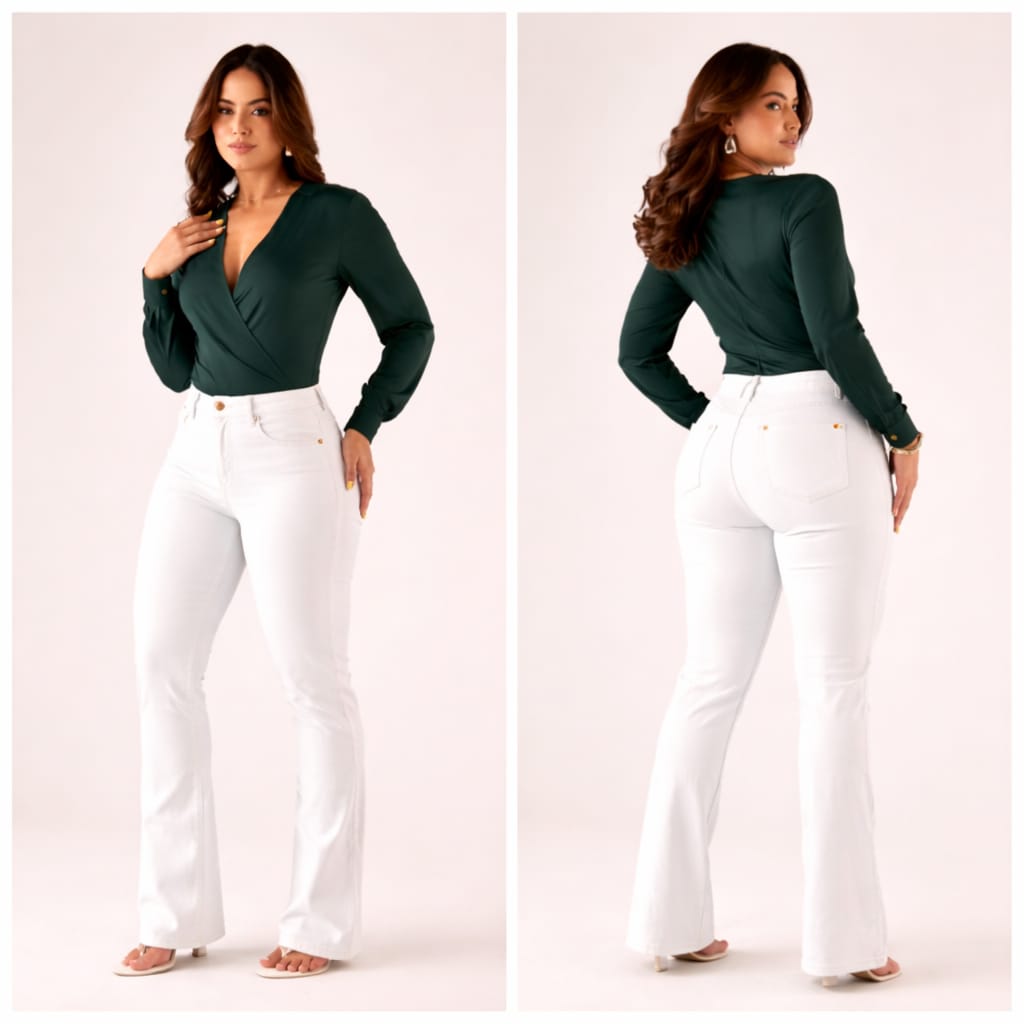 Calça Boot Cut Feminina Cintura Alta - Branca